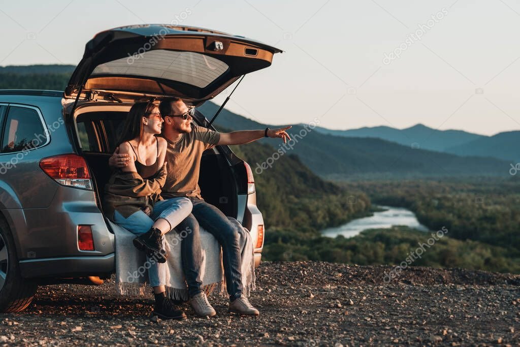 SUV rental car driving in the countryside
